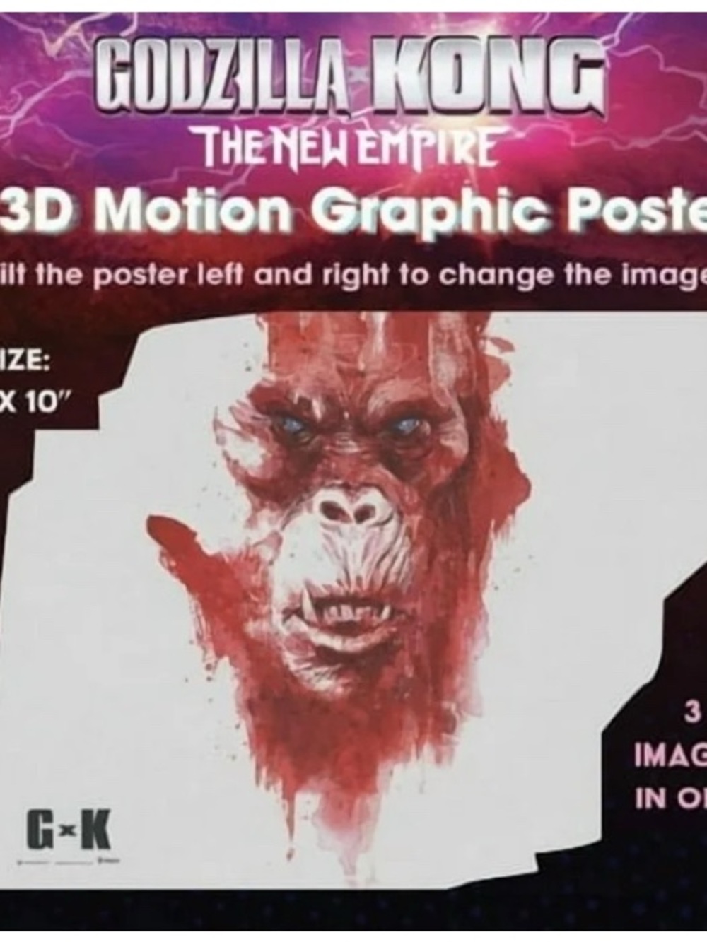 Godzilla v Kong The New Empire 3D Motion Graphic Poster 8” x 10”